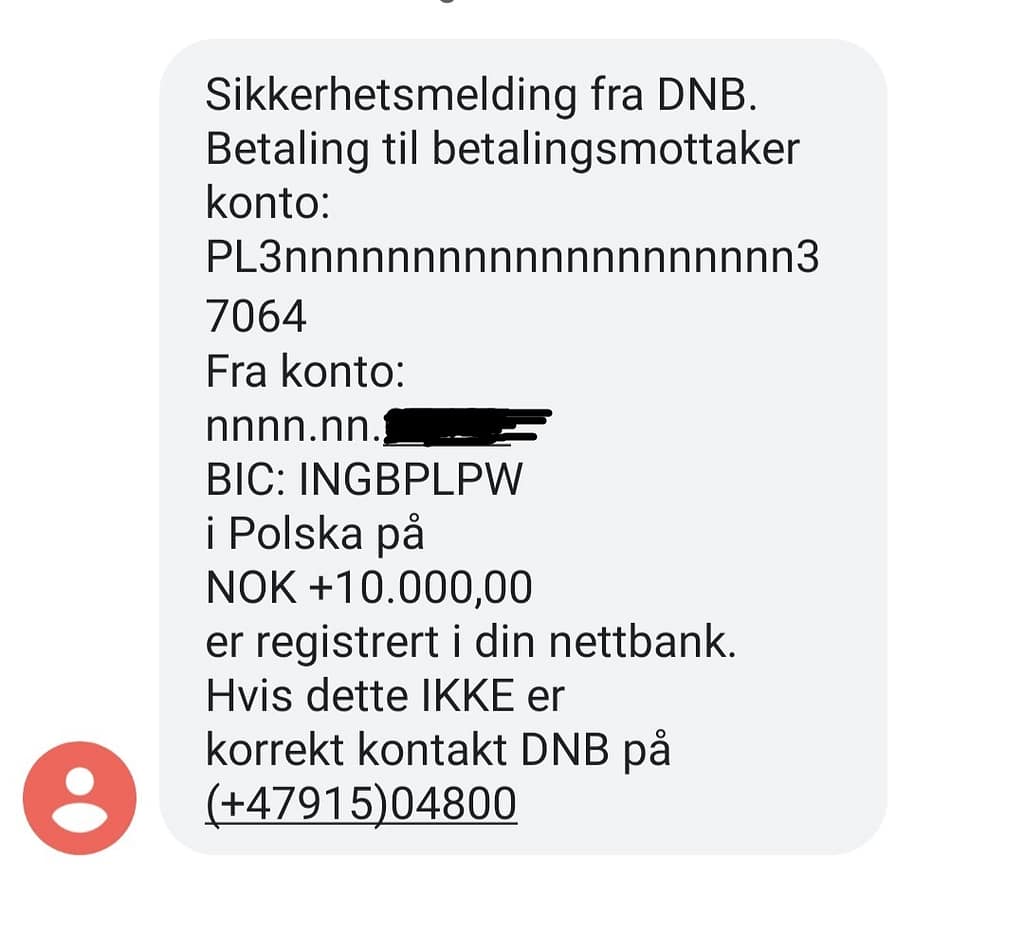 SMS om svindeloverføring