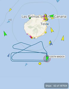 Cruise skipet Costa Magica i ring sør for Gran Canaria