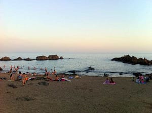 Bading i solnedgang, Lanzarote, Kanariøyene