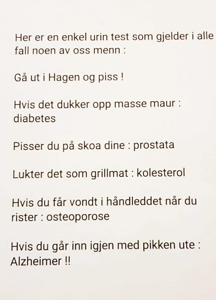 Urineringstest - urolog - Foto stjålet fra Facebook