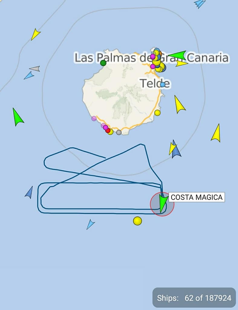 Cruise skipet Costa Magica i ring sør for Gran Canaria